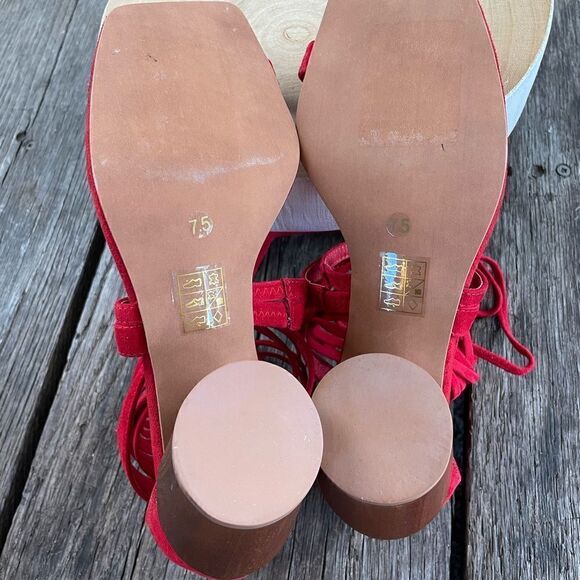 NWOT Jeffrey Campbell Red Leather Strappy Chunky Heels Size 7.5M - Picture 6 of 7